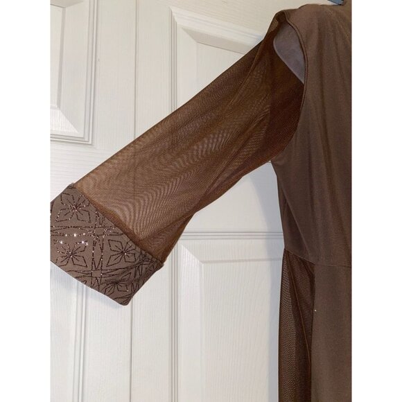 Elegant Brown Sleeveless Dress With Matching Sheer Jacket Embellished Neckline W - Picture 7 of 9